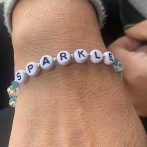 SPARKLE Letter Beaded Bracelet Aqua Blue & Clear Faceted AB Beads